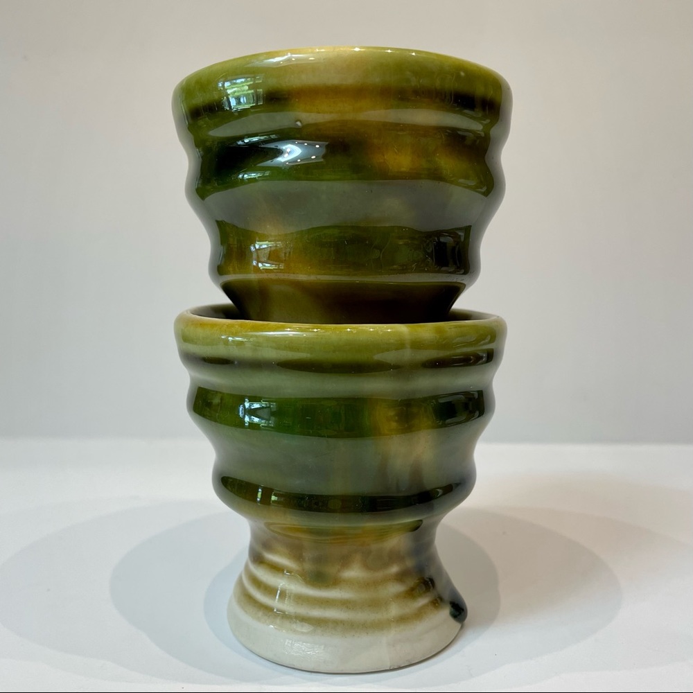 👵🏻~~~SOLD‼️~~~Irish Stoneware Cups Set of 2 Handmade / Painted Dripped Glaze - Picture 2 of 5